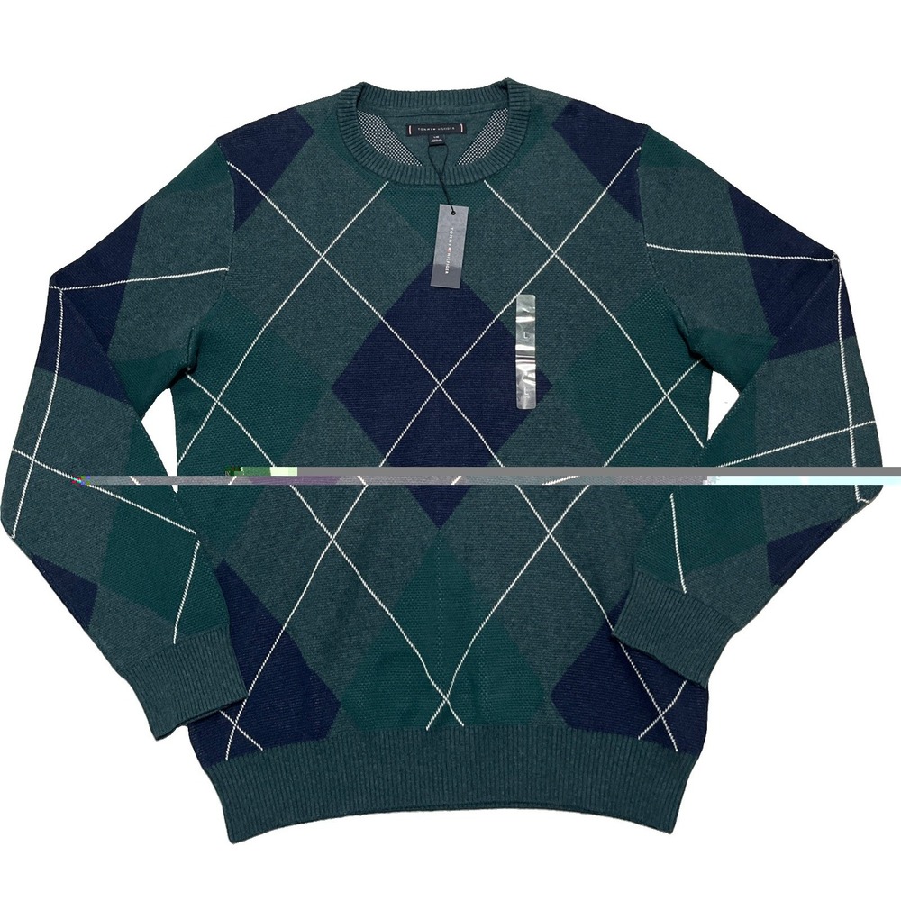 Tommy Hilfiger Men's XL Argyle Sweater Green Navy Crewneck Pullover NWT